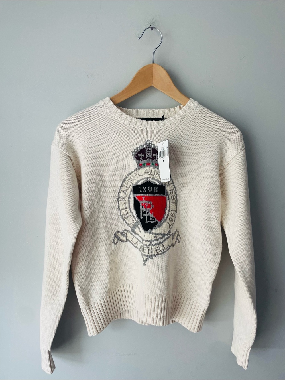 Lauren Ralph Lauren Cream Crest Knit Sweater Black Label NWT